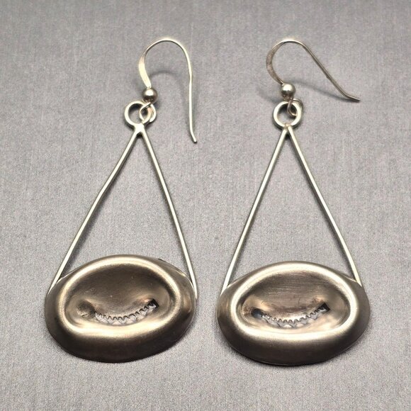 VTG Sterling Silver 925 Triangular Frame Dangle Earrings 2.25" Modernist - Picture 1 of 8